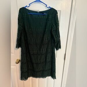Jessica Howard Dark Green Lace Long Sleeve Dress